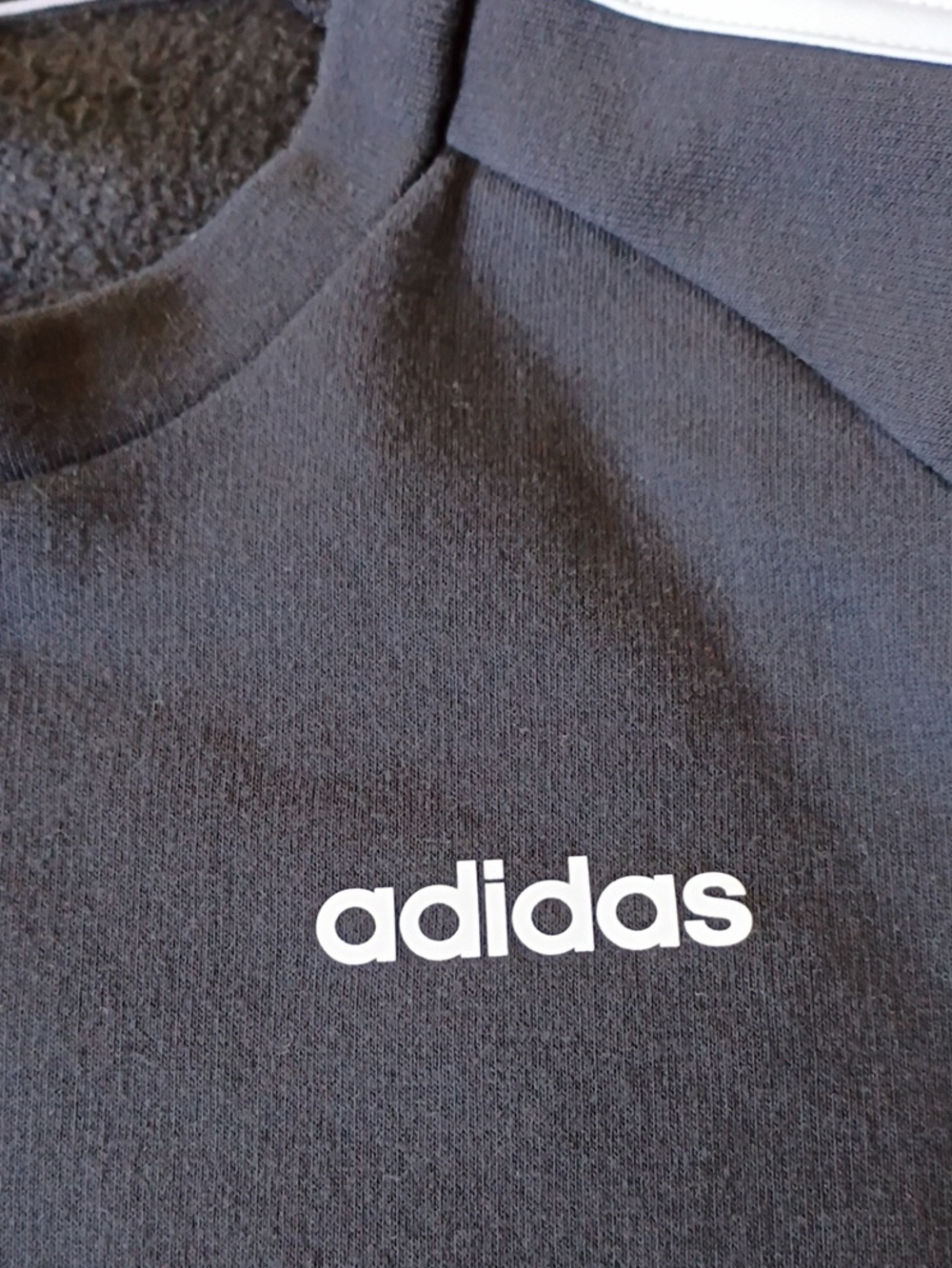 adidas Black Crewneck Sweatshirt with White Shoulder Stripes - Picture 3 of 6
